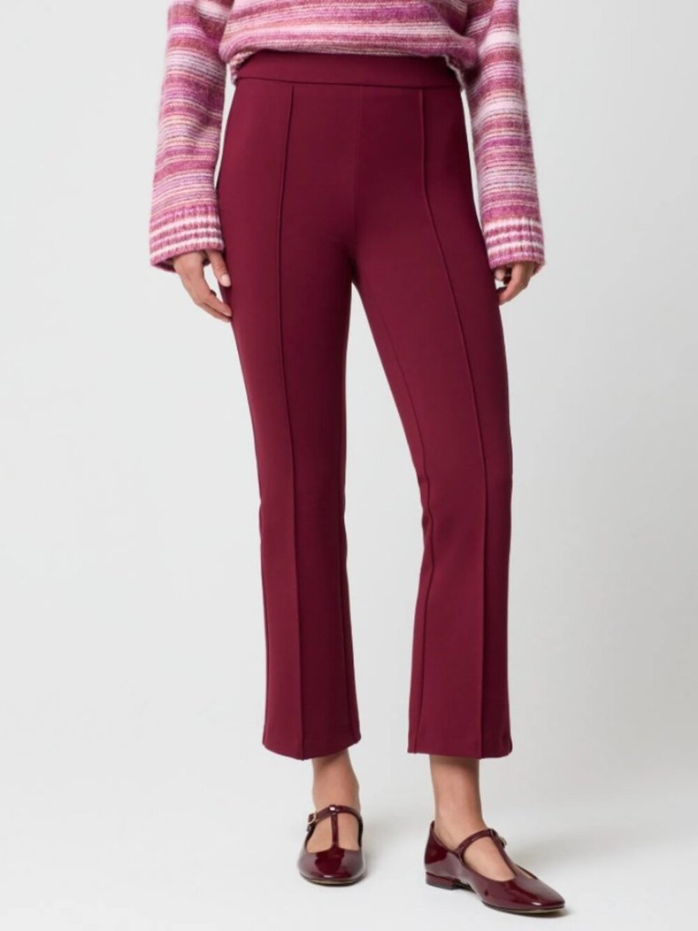 J.Crew Ponte Cropped Short Flare Pants High Rise Pull-On Burgundy sz 0 P NWOT
